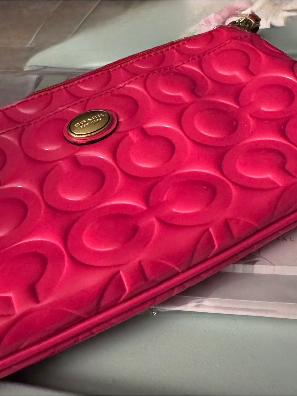 Coach Hot Pink Quilted Signature Wristlet